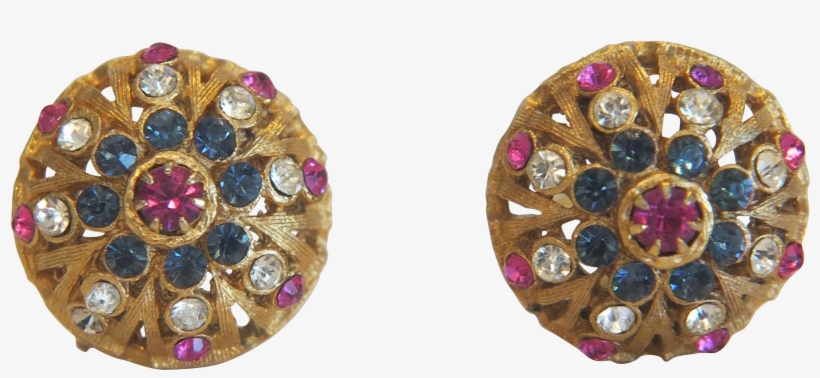 Pair Of Coro Ear Clips With Colored Rhinestones, Ca - Jewellery, transparent png #5872700