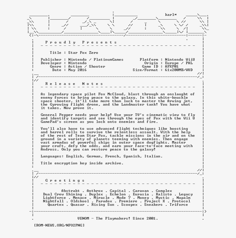 Star Fox Zero Eur Wiiu-venom - Document, transparent png #5872948