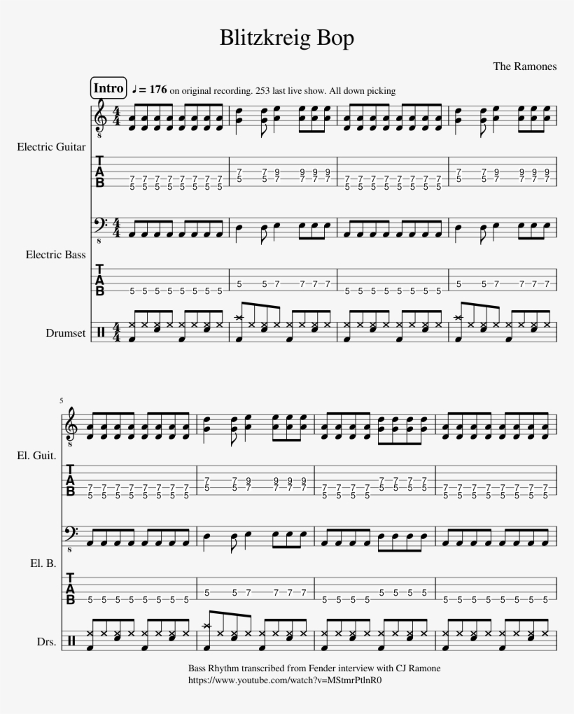 Blitzkrieg Bop Sheet Music, transparent png #5876909
