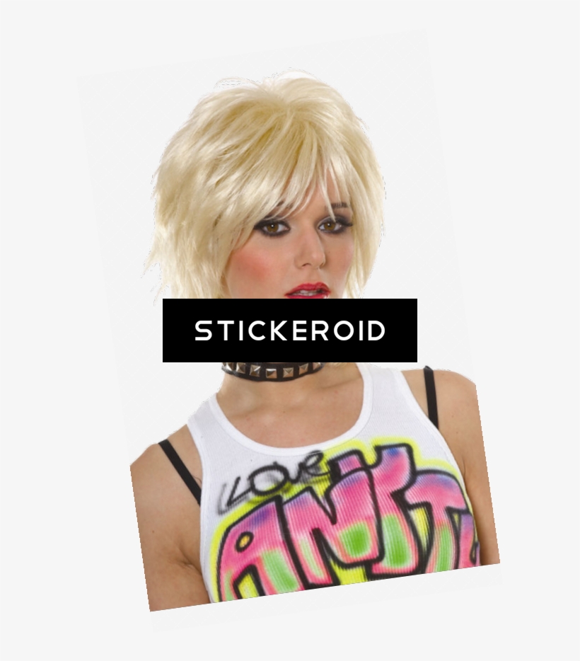 Blonde - Women's 80s Unisex Adult Black Wig - Black, transparent png #5878535