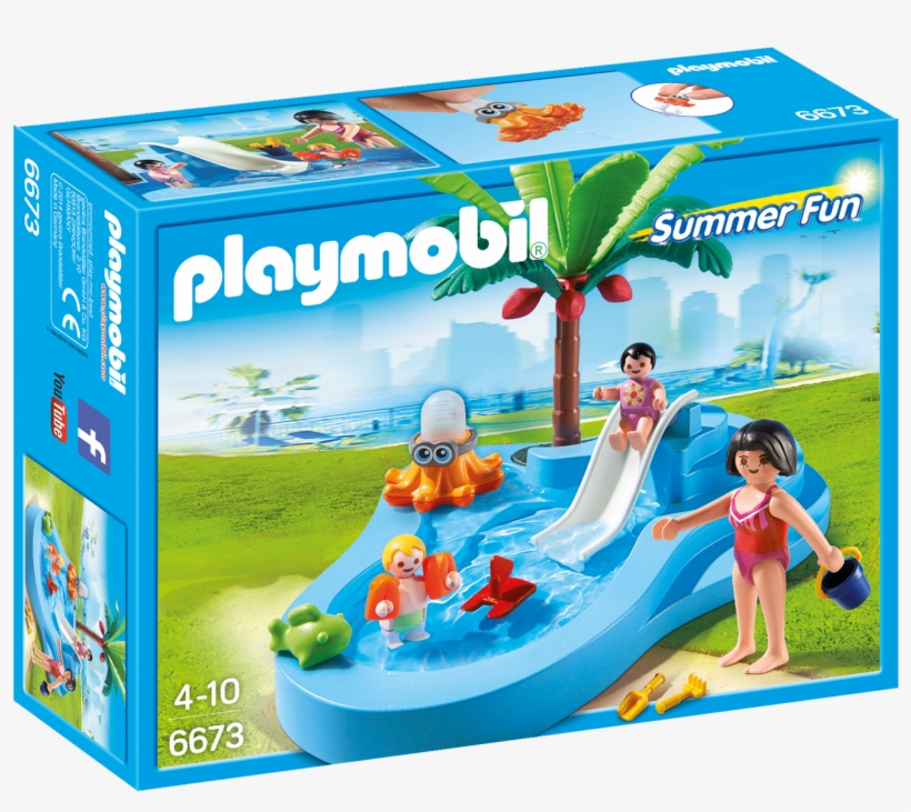 Piscina Para Niños Con Bebé - Playmobil 6673 Baby Pool With Slide Building Kit, transparent png #5881181