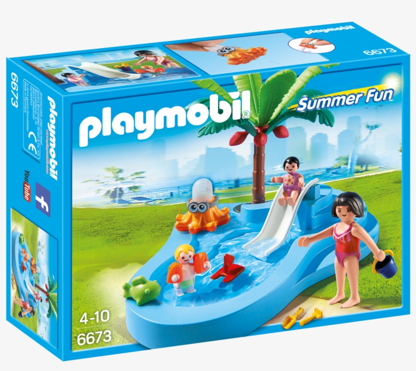 Piscina Para Niños Con Bebé - Playmobil 6673 Baby Pool With Slide Building Kit, transparent png #5881181