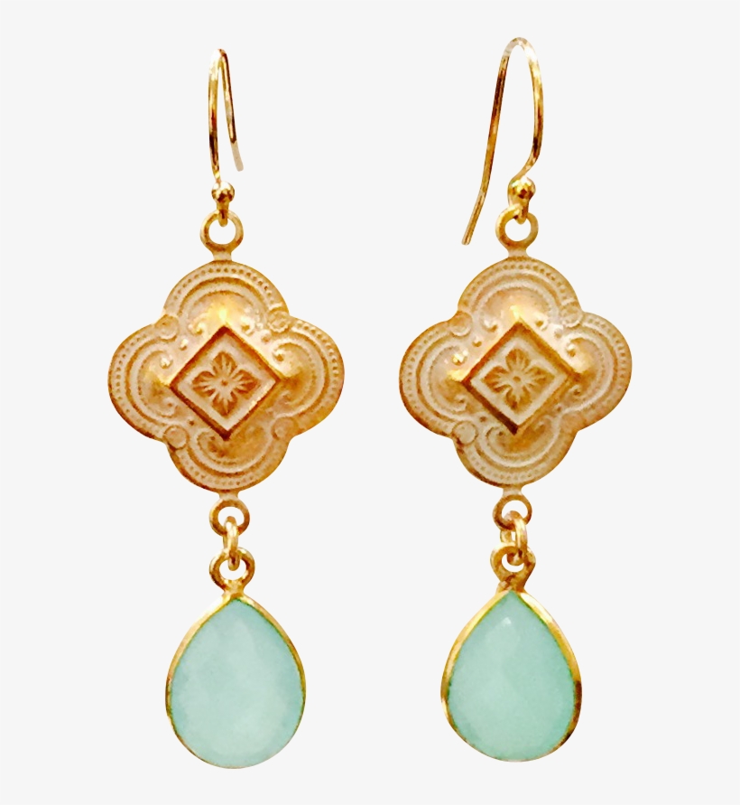Green Chalcedony Patina Quatrefoil Design Dangle Earrings - Earrings, transparent png #5882814