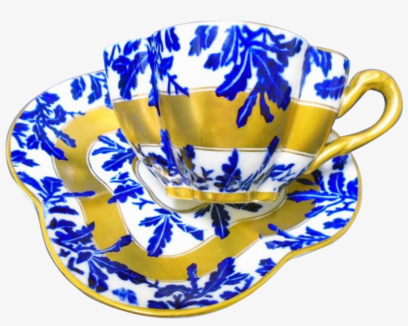 Antique Coalport Heavy Gold Flow Blue Chintz Quatrefoil - Flow Blue, transparent png #5883066
