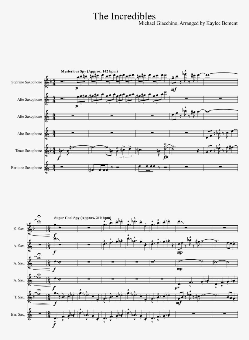 Print - Incredibles Saxophone Sheet Music, transparent png #5883375