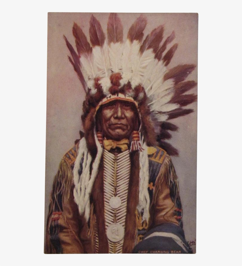 Indian Chief 'charging Bear' Postcard By Tuck - Native Americans In The United States, transparent png #5889266