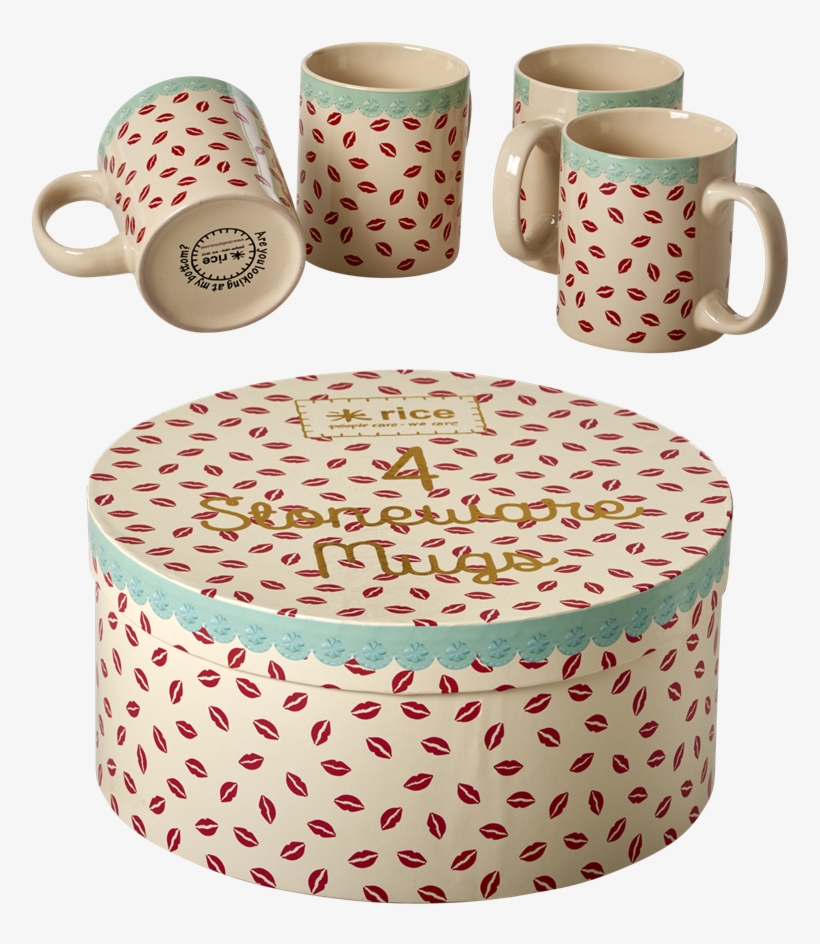 Set Of 4 Kiss Printed Stoneware Mugs By Rice Dk - 4 Kiss Printed Stoneware Mugs In Gift Box Cream By, transparent png #5889356