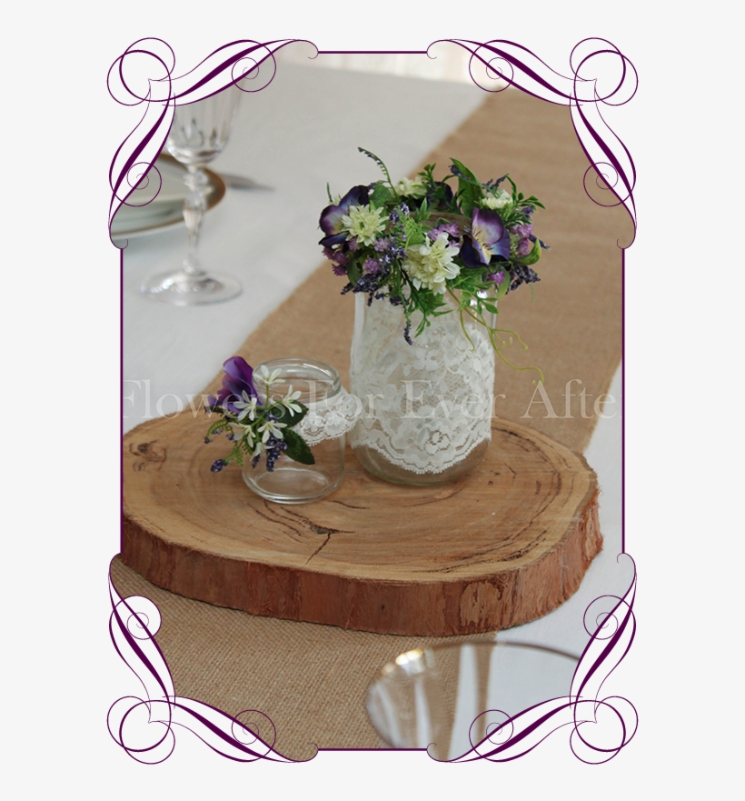Set Of 2 Purple Rustic Floral Jar Centerpiece Flowers - Centrepiece, transparent png #5890120