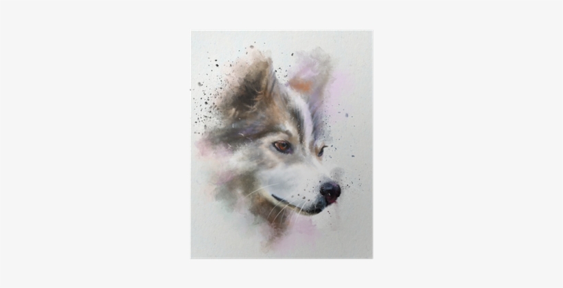 Watercolor Portrait Dog Breed Husky - Design Art 'cute Brown Dog Watercolor' Painting Print, transparent png #590277