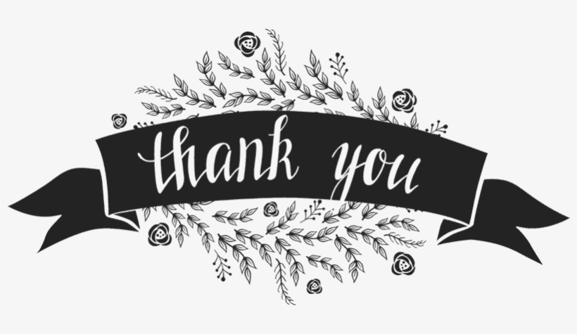 Thank You Stamp With Flowers And Ribbon Banner - Thank You Transparent