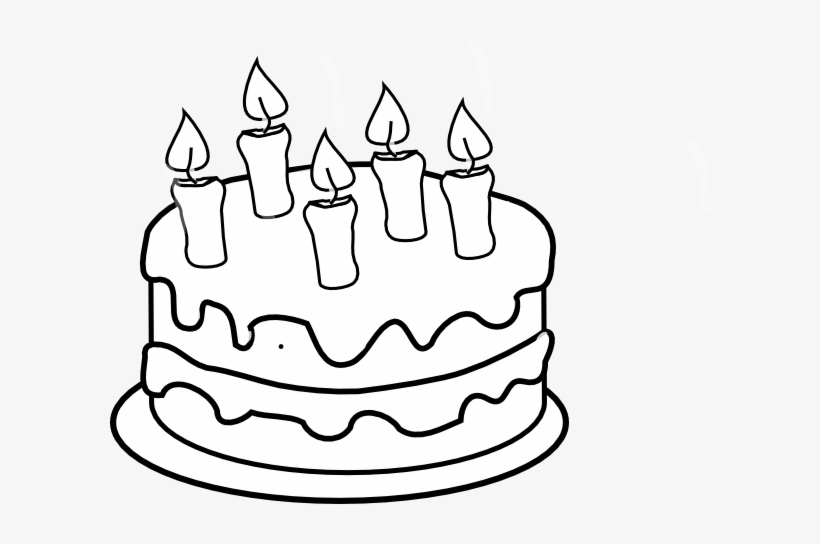 Clip Art Black And White Bday Cake 5 Candles Black - Birthday Cake Coloring Page, transparent png #591613