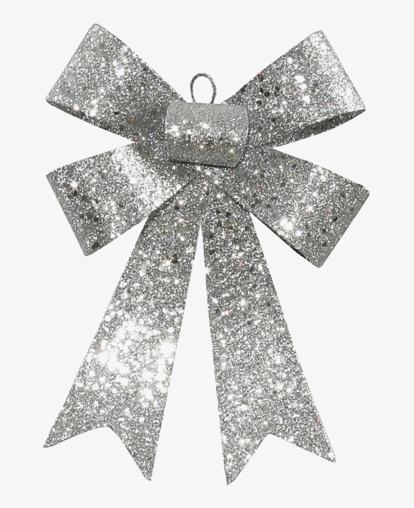 Glitter Bow Ribbon Png High Quality Image - 7" Silver Sequin And Glitter Bow Christmas Ornament, transparent png #592248