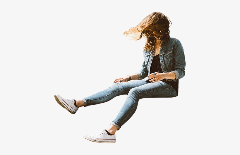 A Woman In Denim With Her Hair In Her Face On A Very - Sitting, transparent png #596805