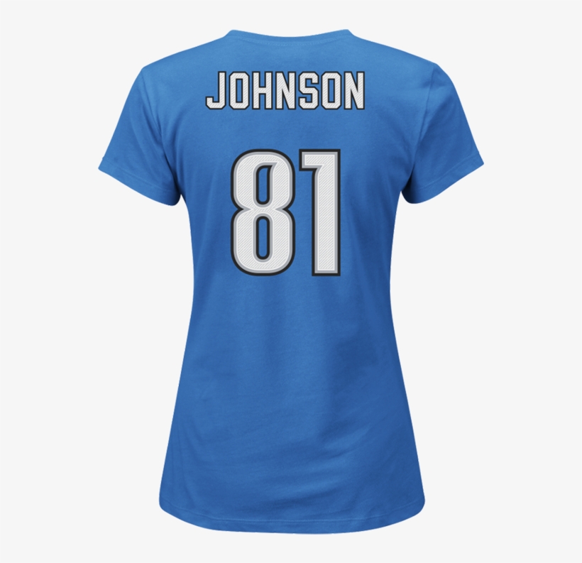 Calvin Johnson Detroit Lions Womens Blue Fair Catch - T-shirt, transparent png #597946