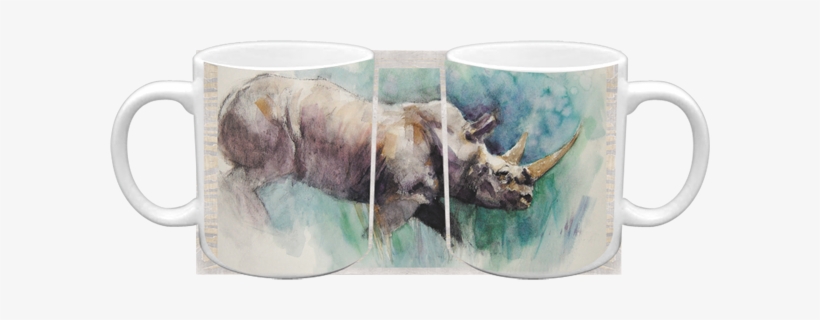 Watercolor White Rhino Ceramic Mug - Watercolor Painting, transparent png #598777