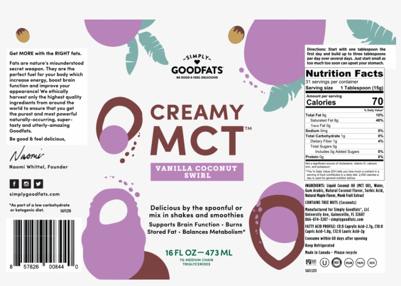 Creamy Mct Vanilla Coconut Swirl Buy 2 Get 1 Free - Addictive Wellness Raw Cacao Powder, transparent png #5900831