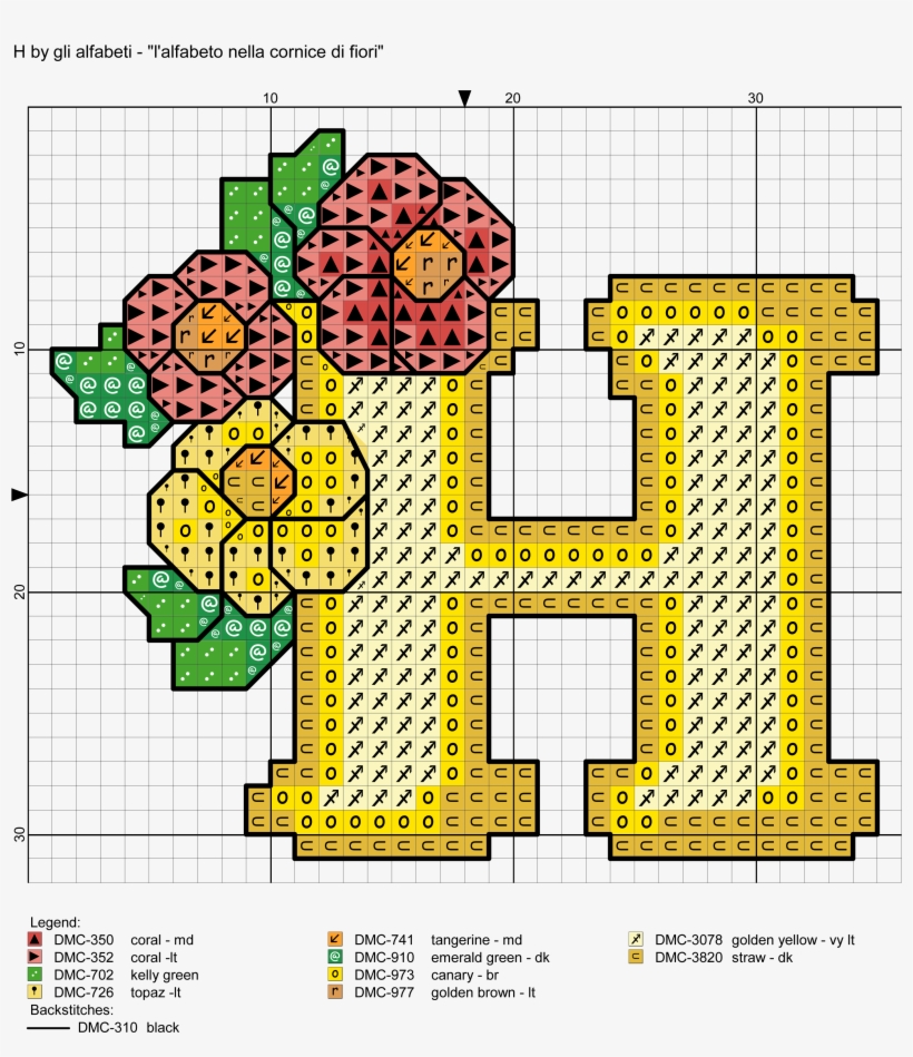 Yellow Alphabet Crowned With Flowers Cross Stitch Patterns - Cross