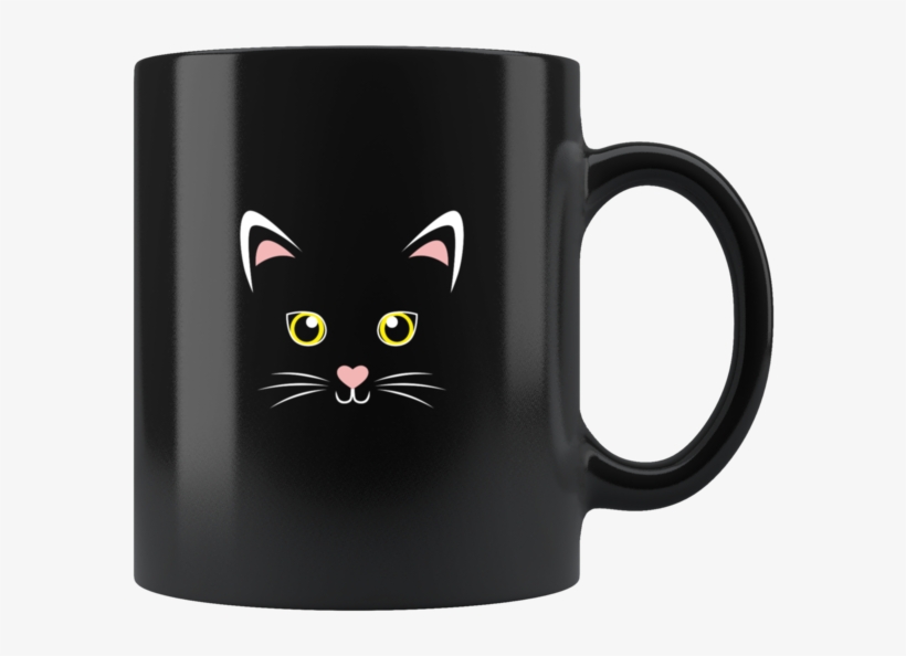 Cute Black Cat Face Mug - Mug, transparent png #5905754
