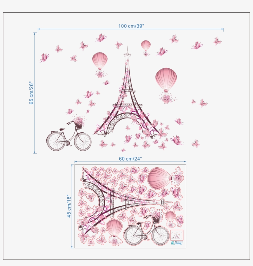 1* Pink Flower Effeil Tower Wall Sticker - Dzt1968 New Butterfly Flower Fairy Beautiful Stickers, transparent png #5908625