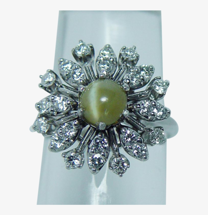 Vintage Chrysoberyl Cat's Eye Diamond Ring 14k White, transparent png #5908949