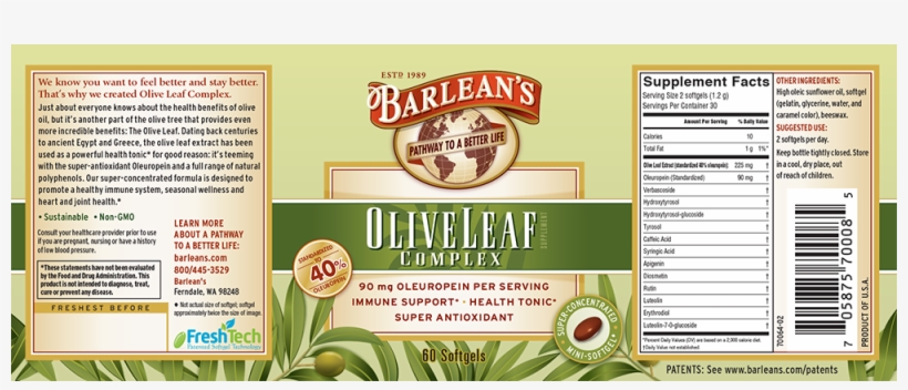 Barlean's - Olive Leaf Complex - 60 Softgels, transparent png #5910209