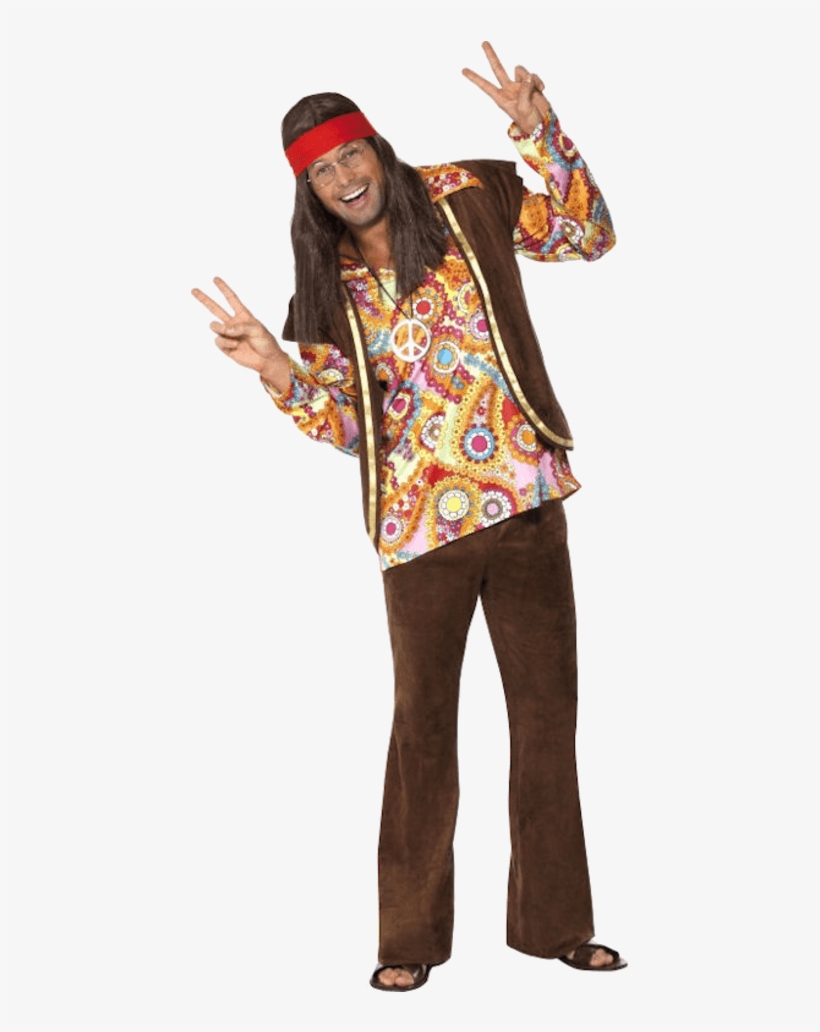 Psychedelic 1960s Hippy Costume Brown Shirt Trousers, transparent png #5914088