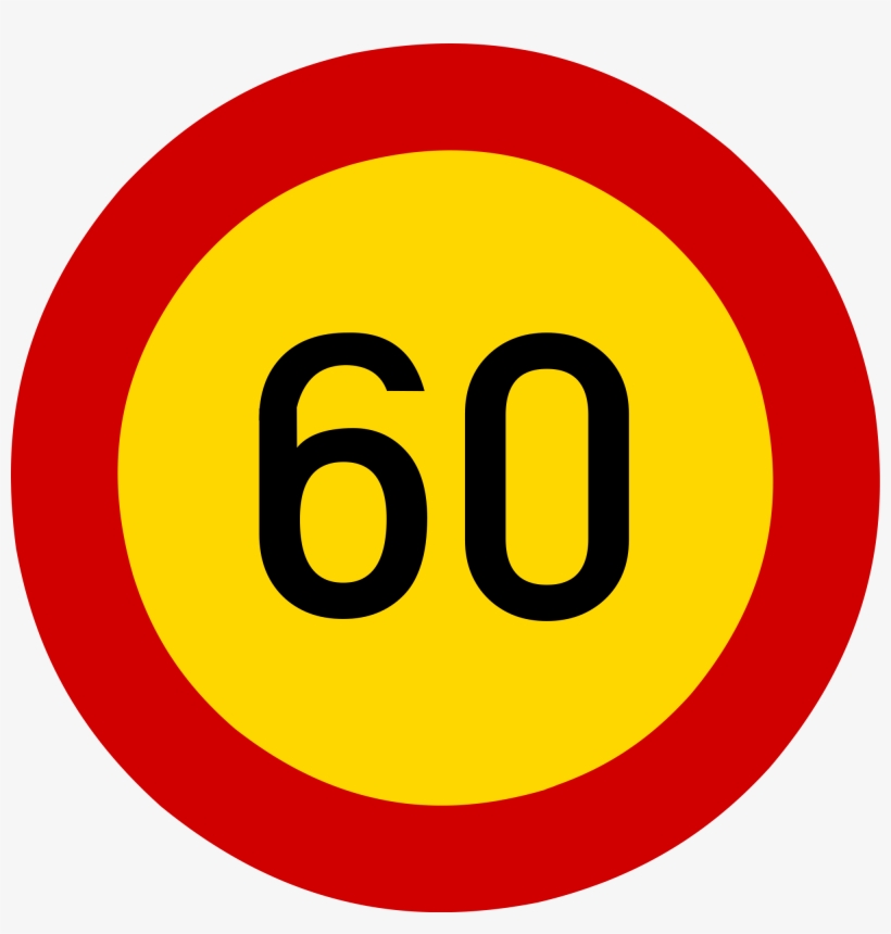 Open - 60 Km Speed Limit Sign, transparent png #5919289