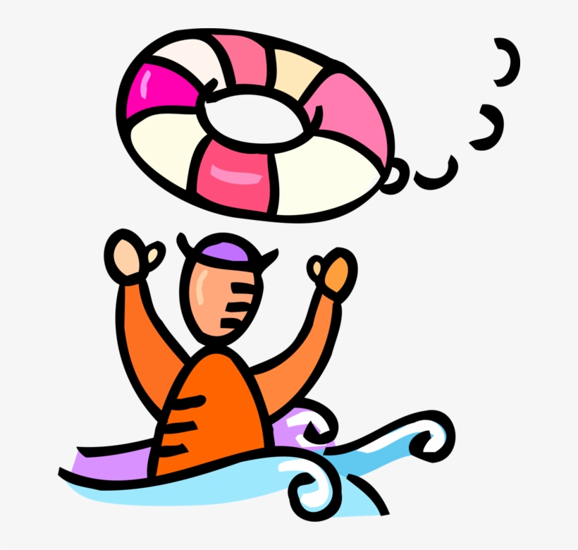 Vector Illustration Of Man Overboard Grabs Life Ring - Man Overboard Cartoon, transparent png #5921442