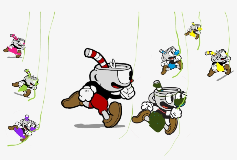 Cups And Mugs Swinging Vines - Cuphead Running Unisex T-shirts, transparent png #5922330