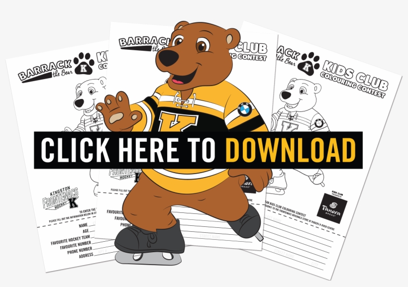 Click Here To Download The Kids Club Colouring Page - Kingston Frontenacs Bear Mascot, transparent png #5930722