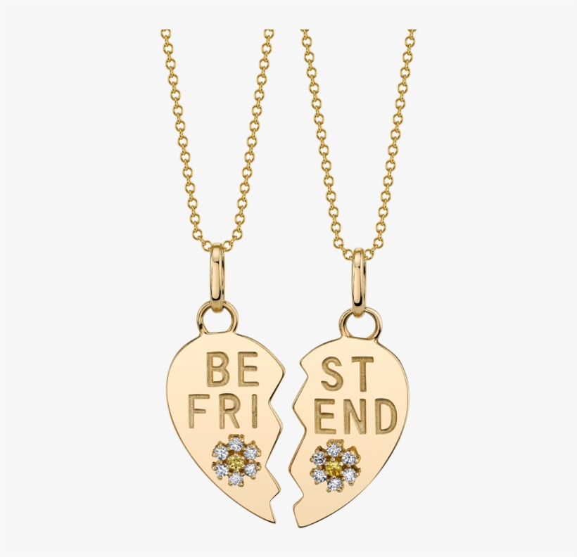 Diamond Best Friend Heart And Flower Pendant Set - Friendship Necklace, transparent png #5936214