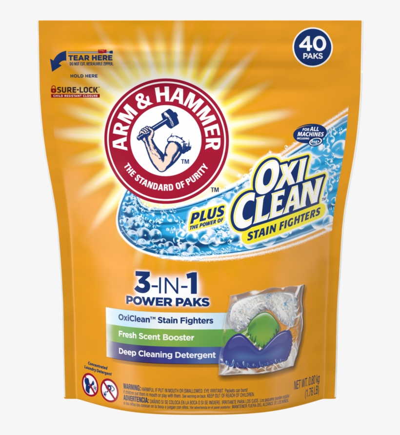 Arm Hammer Fresh Scent Booster Plus Oxiclean 3 In 1 - Arm & Hammer Plus Oxiclean 3-in-1 Power Paks, 40, transparent png #5938528