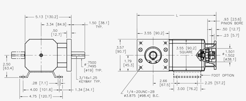 Right Angle Bevel Gearbox Groschopp Motor Outline 73 - Diagram, transparent png #5938971