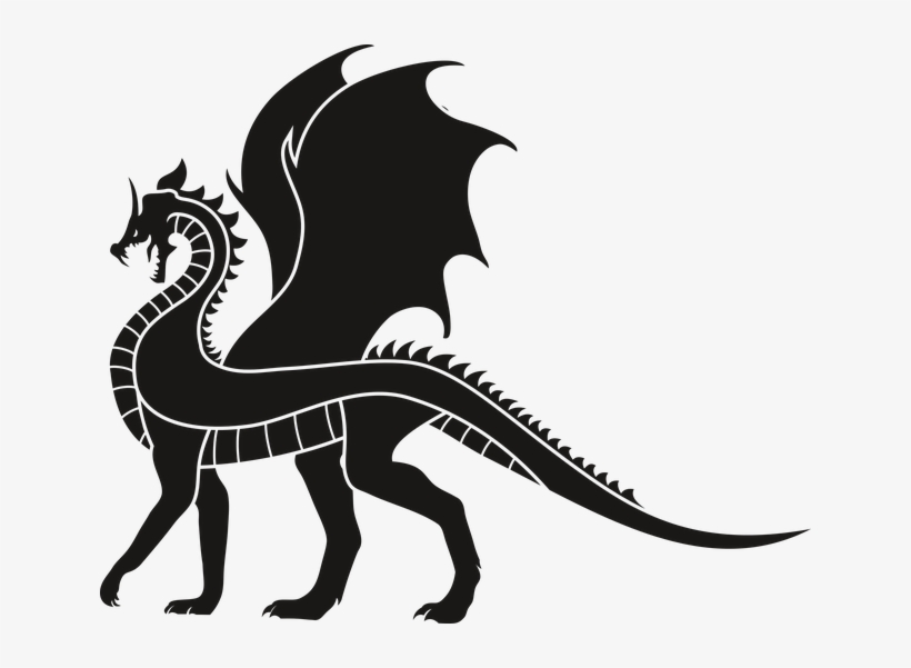 Dragon, Dragoon, Black, No Background, Wings, Tail - Fire Breathing Dragon Black And White Clipart, transparent png #5947716
