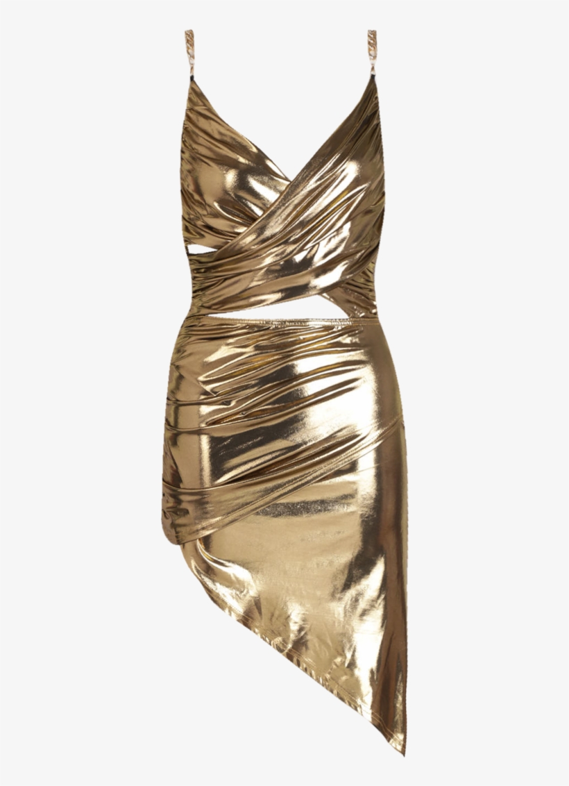 Paris Hilton Metallic Cut Front Chain Detail Dress,, transparent png #5955439