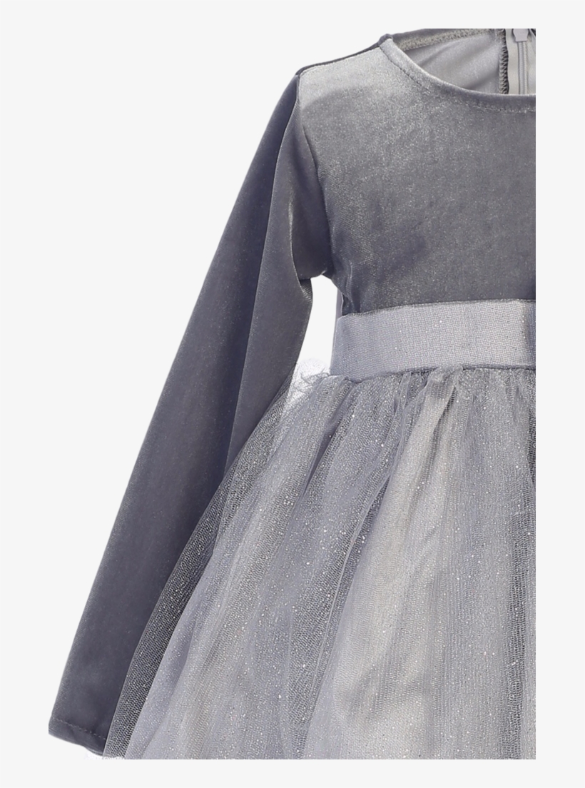 Silver Velvet & Glitter Tulle Girls Christmas Holiday - Samtkleid Emmi Grau Silber Samt Tüll Glitzer Festlich, transparent png #5959404