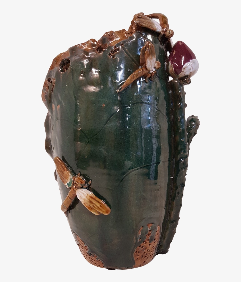 Lotus Leaf Dragon Fly Sculptured Vase - Lotus Vase Is A Hand Carved Chinese Ceramic - Oriental, transparent png #5961133
