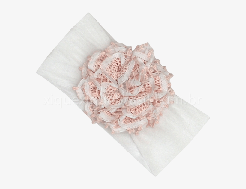 Tiara Faixa De Cabeça Renda Renascença Flor Rosa Pêssego - White, transparent png #5963271