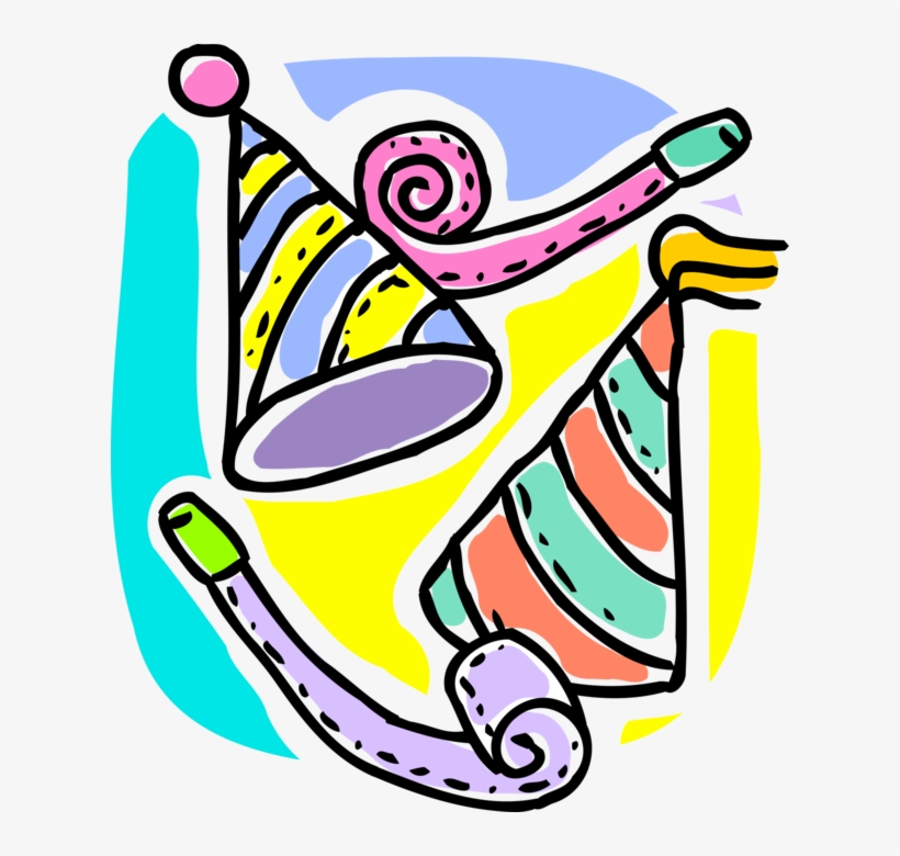Vector Illustration Of Celebration Party Hats And Noisemaker - Clip Art, transparent png #5966412