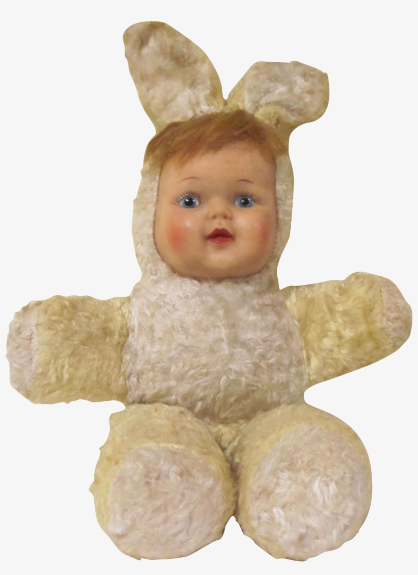 Vintage Plush Rabbit With Rubber Child's Face Doll - Toy, transparent png #5968475