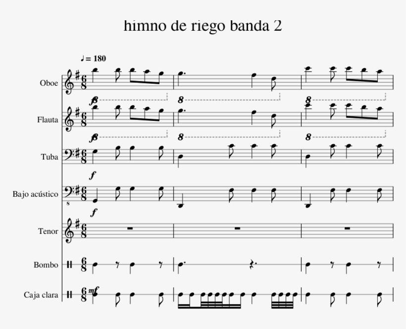 Himno De Riego Banda 2 Sheet Music For Oboe, Trumpet, - Love You Baby Partitura, transparent png #5978971