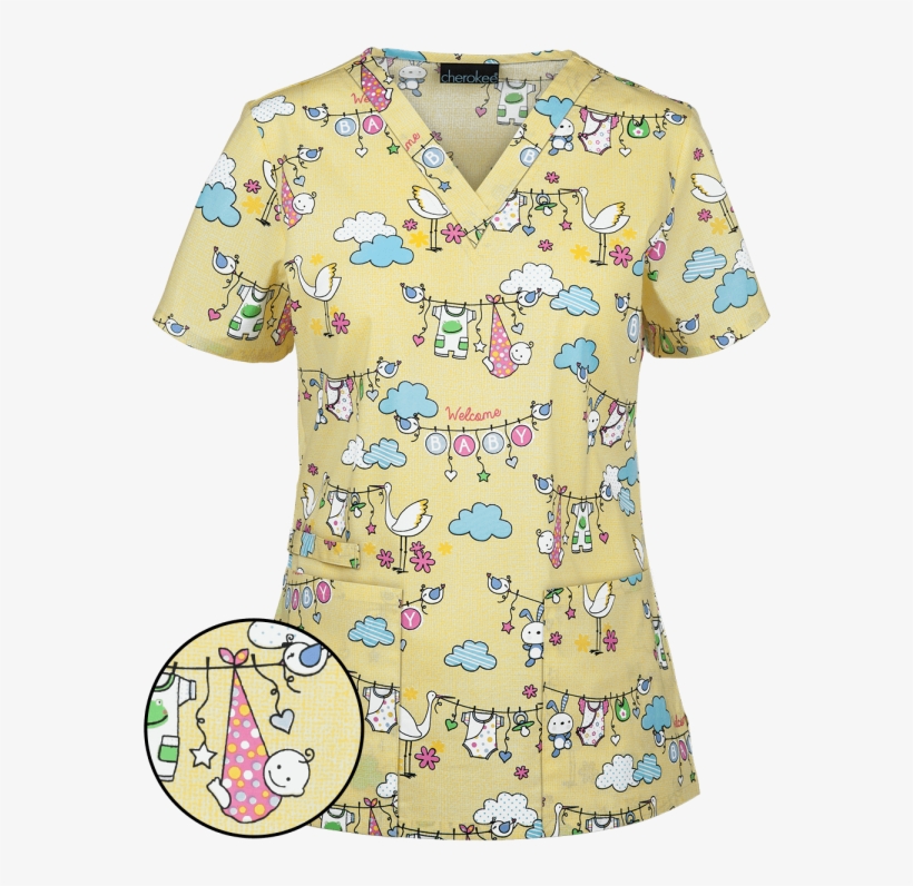 Cherokee Genuine Prints Bundle Of Love Scrub Top Pediatric - Multi-scale Camouflage, transparent png #5980993