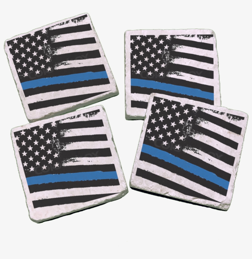 Police Flag Blue Line Stone Coasters - Police, transparent png #5989425