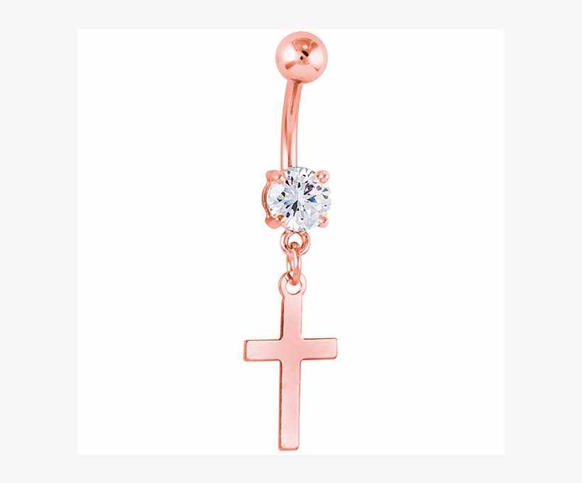 Freshtrends Cz Cross Rose Gold Plated Dangle Belly - Cross, transparent png #5991475