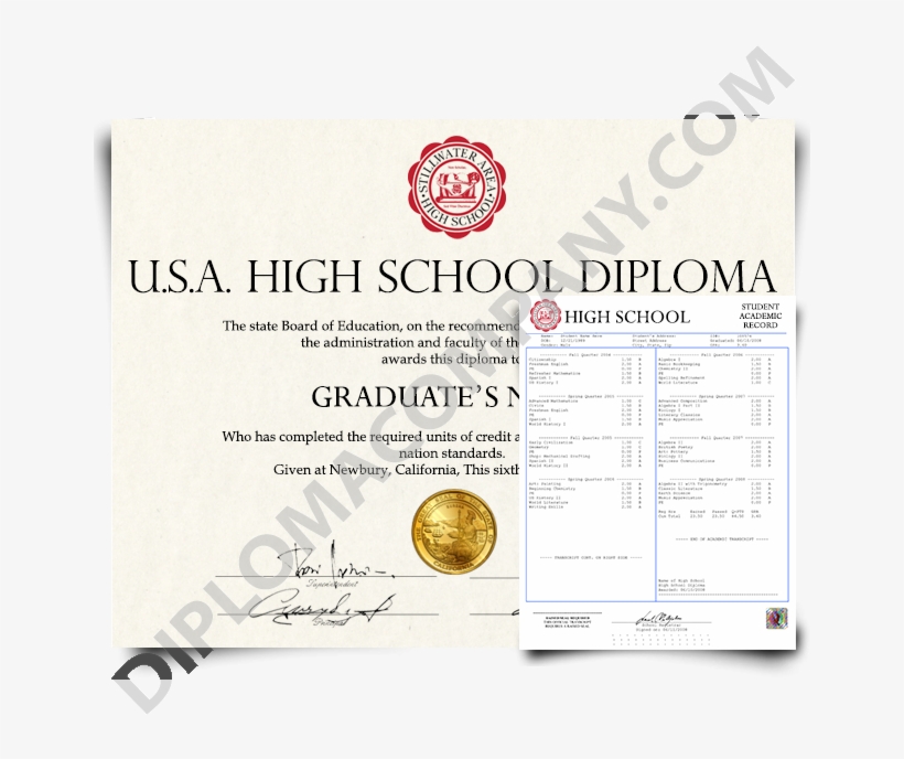 Fake Usa High School Diploma And Transcripts - Us High School Certificate, transparent png #5992121