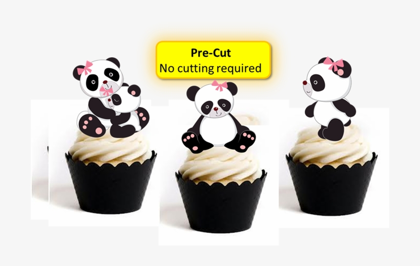 12x Edible Wafer Baby Girl Panda Cupcake Toppers For - Girl Panda Baby Shower Cupcakes, transparent png #5993488