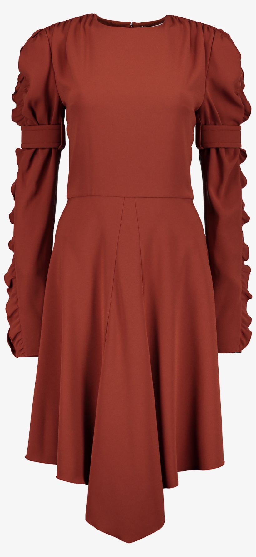 Long Sleeve Ruffle Sleeve Dress In Wildwood Brown - Day Dress, transparent png #5994396