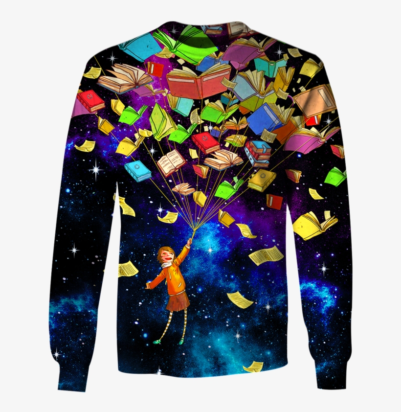 3d The Girl With Flying Books Full Print T Shirt, transparent png #5998379