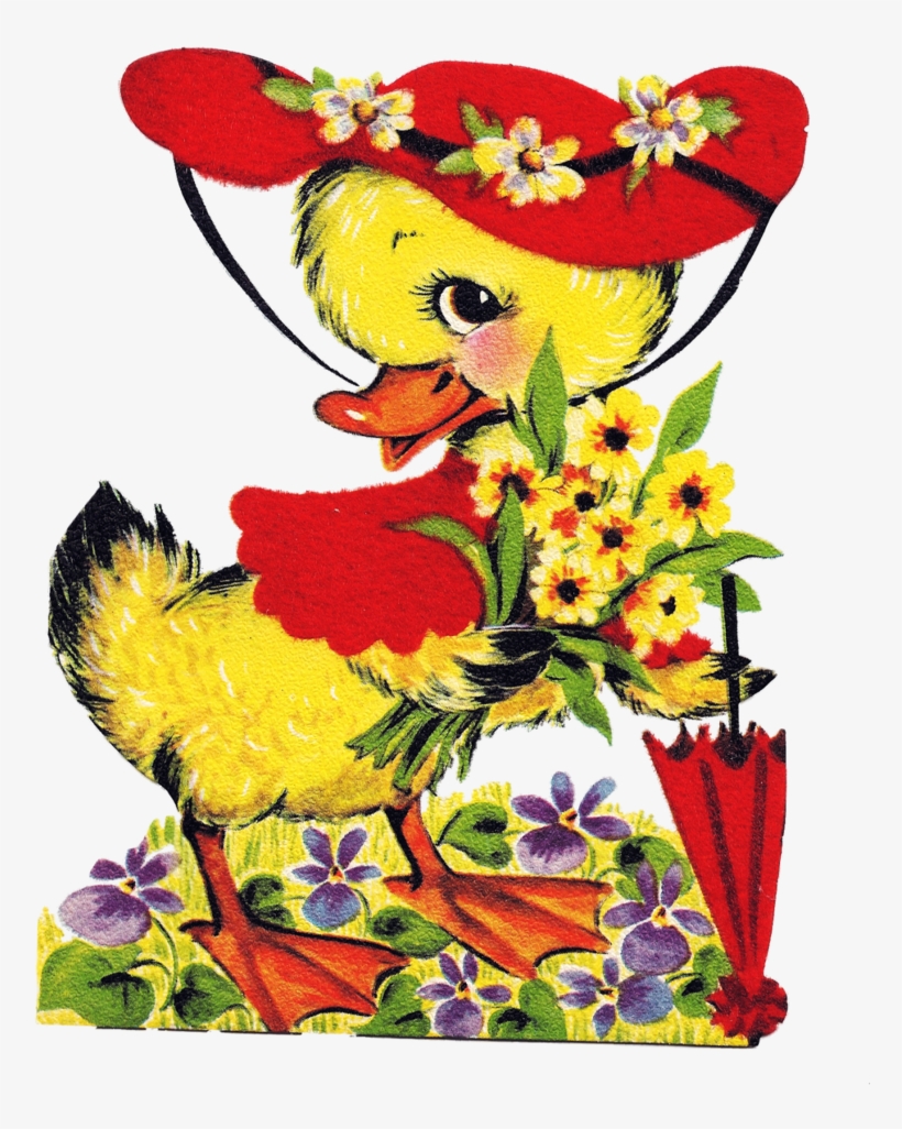 Duck With Red Hat And Umbrella - Clip Art, transparent png #5998823
