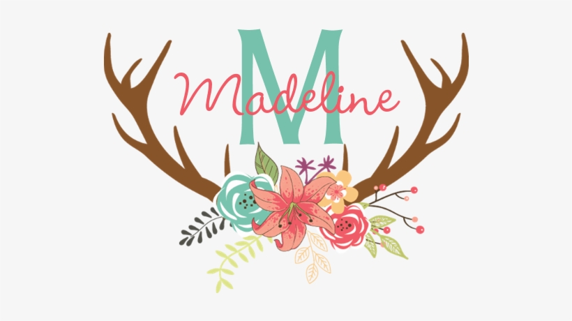 Personalized Antler Monogram Wall - Personalized Floral Antler Monogram Shower Curtain, transparent png #5998882